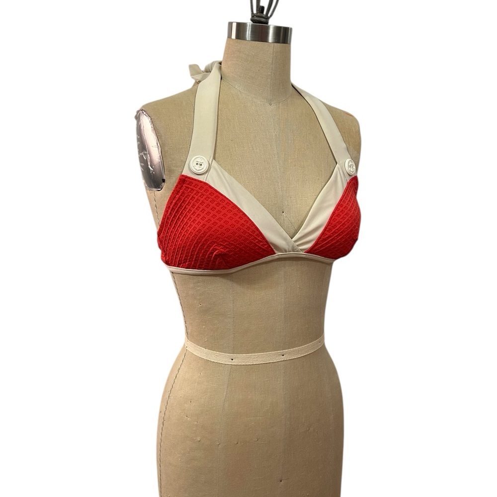 NANETTE LEPORE VTGE Red and Cream Halter Nautical Bikini Top Large summertime